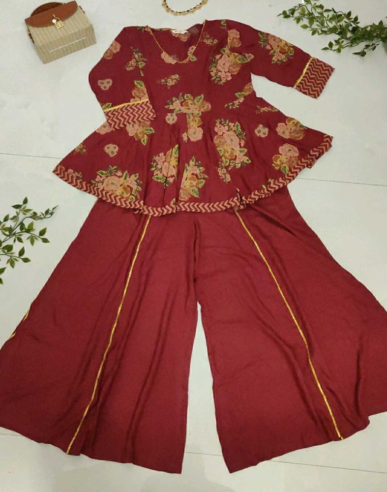 Maroon Floral Peplum Kurta with Palazzo♥️🪔