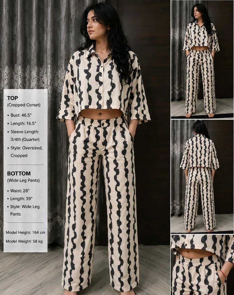 Stylish Printed Crop Top &amp; Wide Leg Pants Set