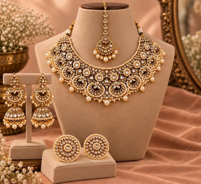Elegant Kundan &amp; Pearl Jewellery Set