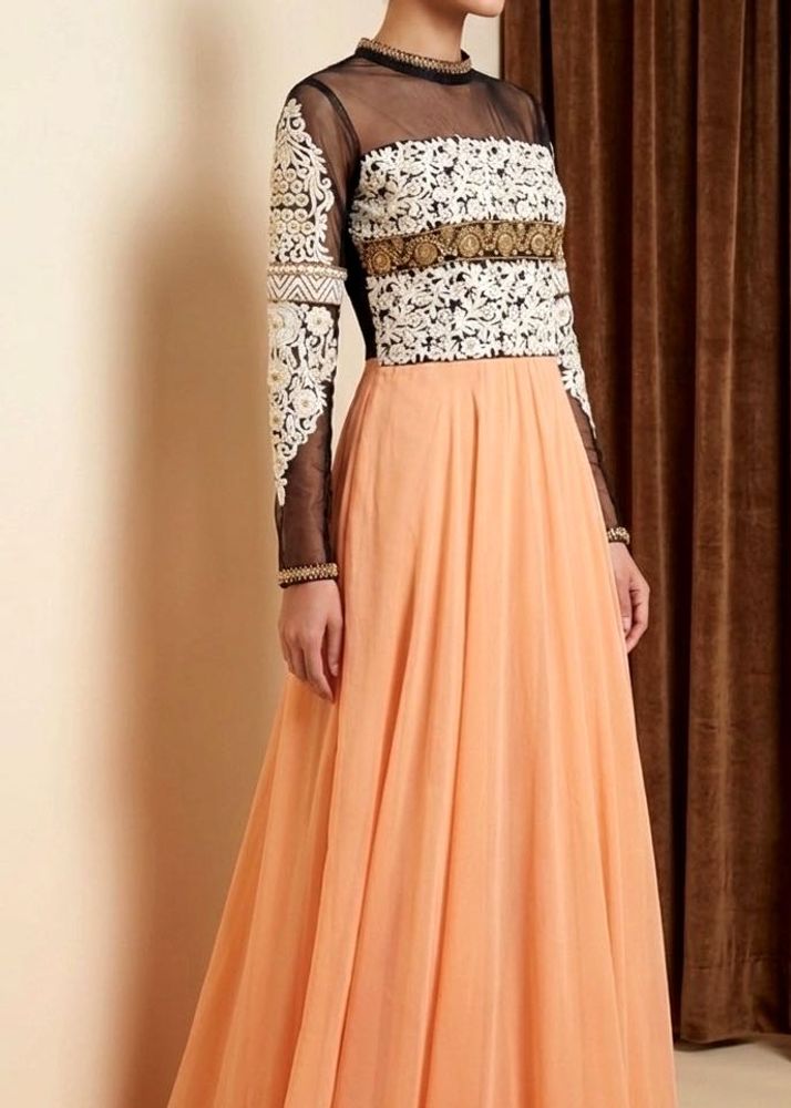 Designer Peach Dress Set With Embroidery Work