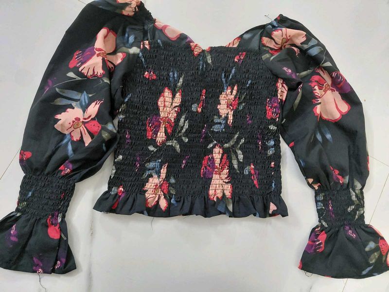 Floral Smocked Black Dress