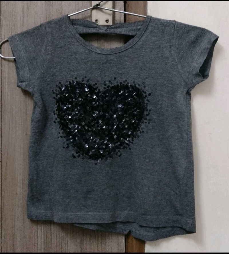 Gray Sequin Heart Tee
