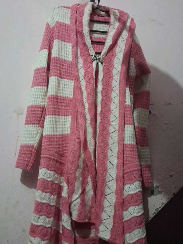 Pink &amp; White Striped Cardigan