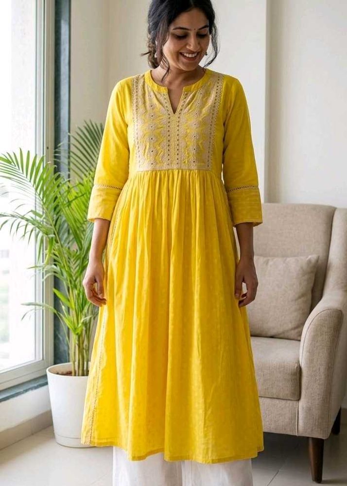 Yellow Embroidered Kurta
