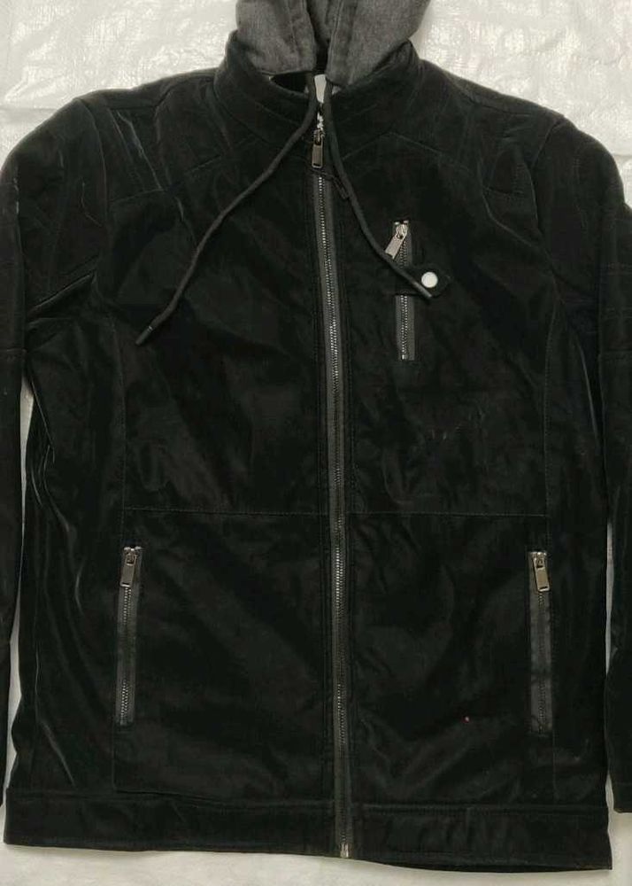 Black Hooded suede Jacket