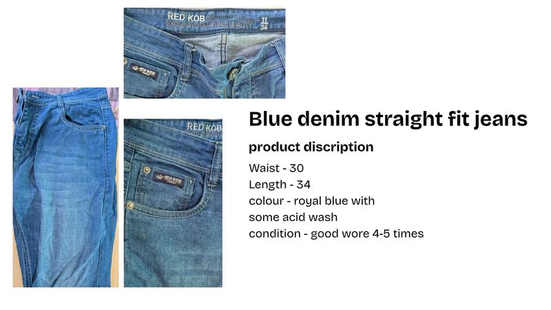 Red Kob Blue Denim Straight Fit Jeans