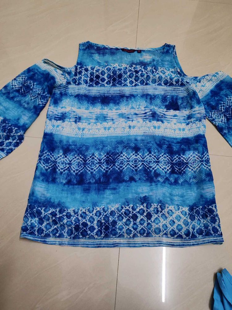 Blue Cold Shoulder Top
