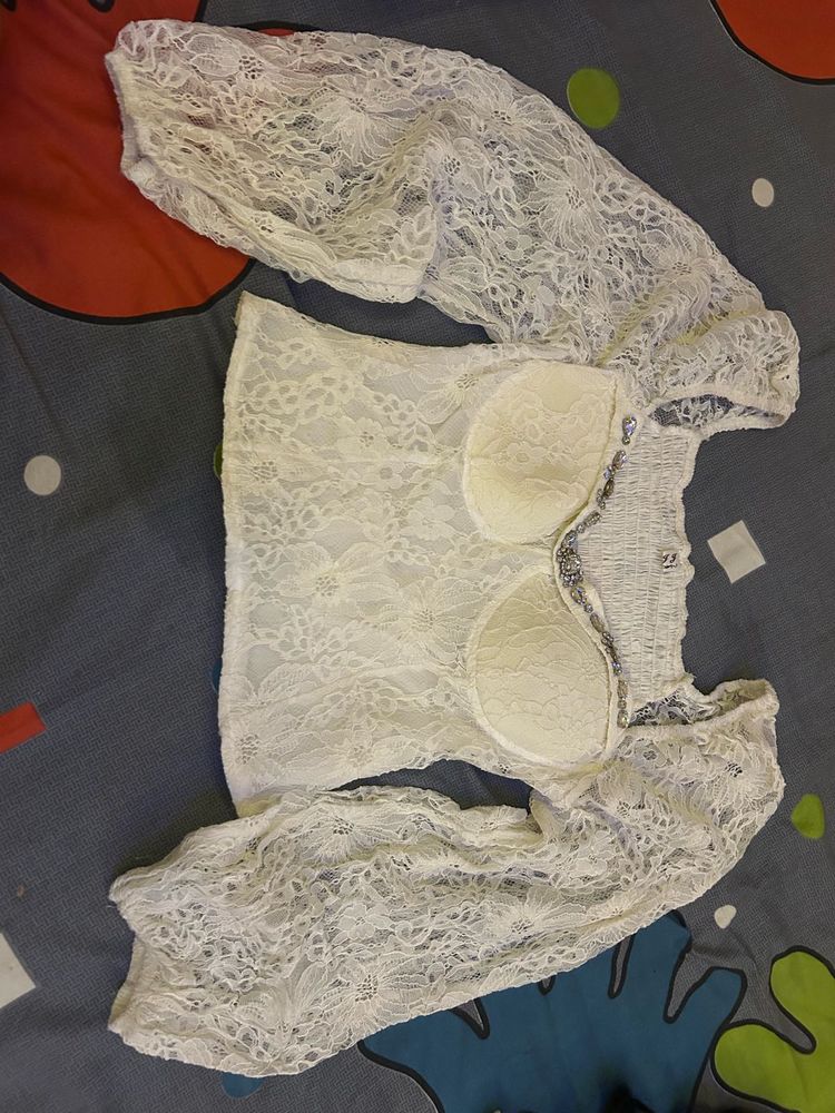 Lace Crop Top with Padded Cups