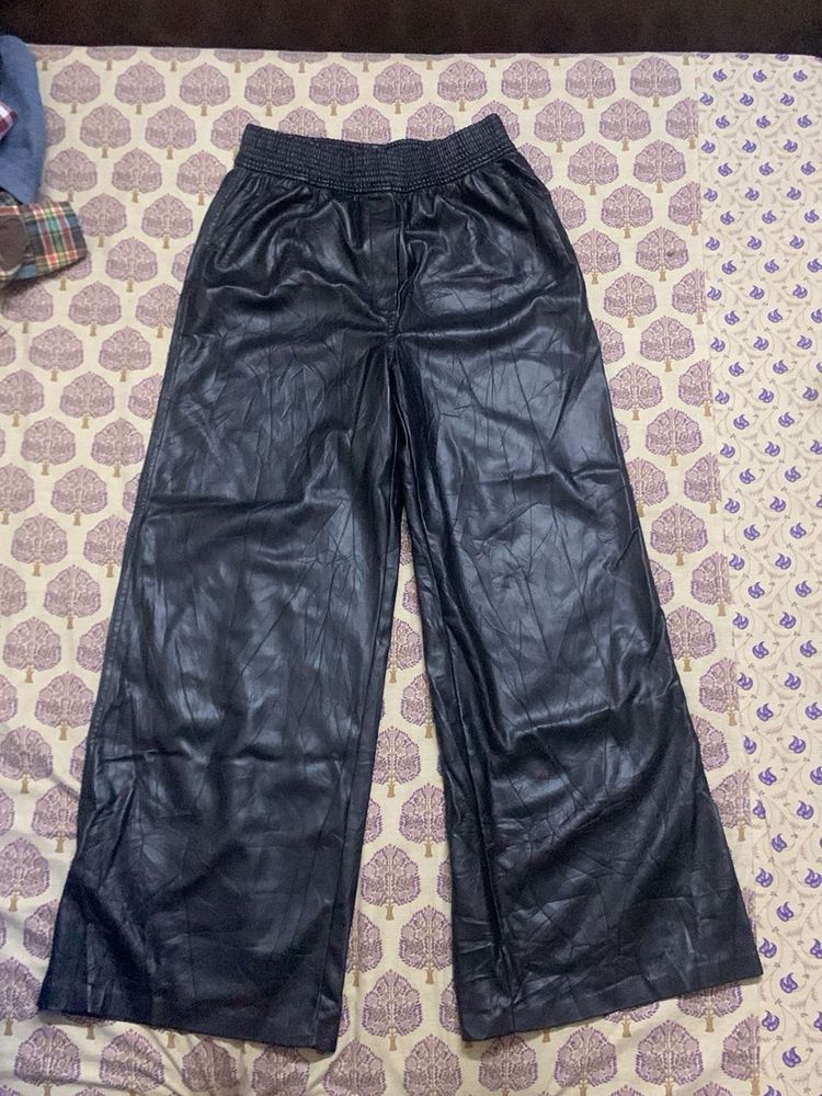 Black Faux Leather Wide Leg Pants