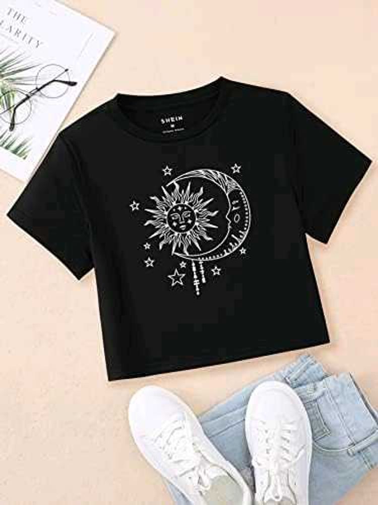 Black Sun &amp; Moon Graphic Tee