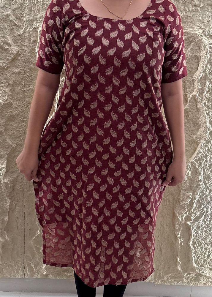 Maroon Leaf Print Kurta