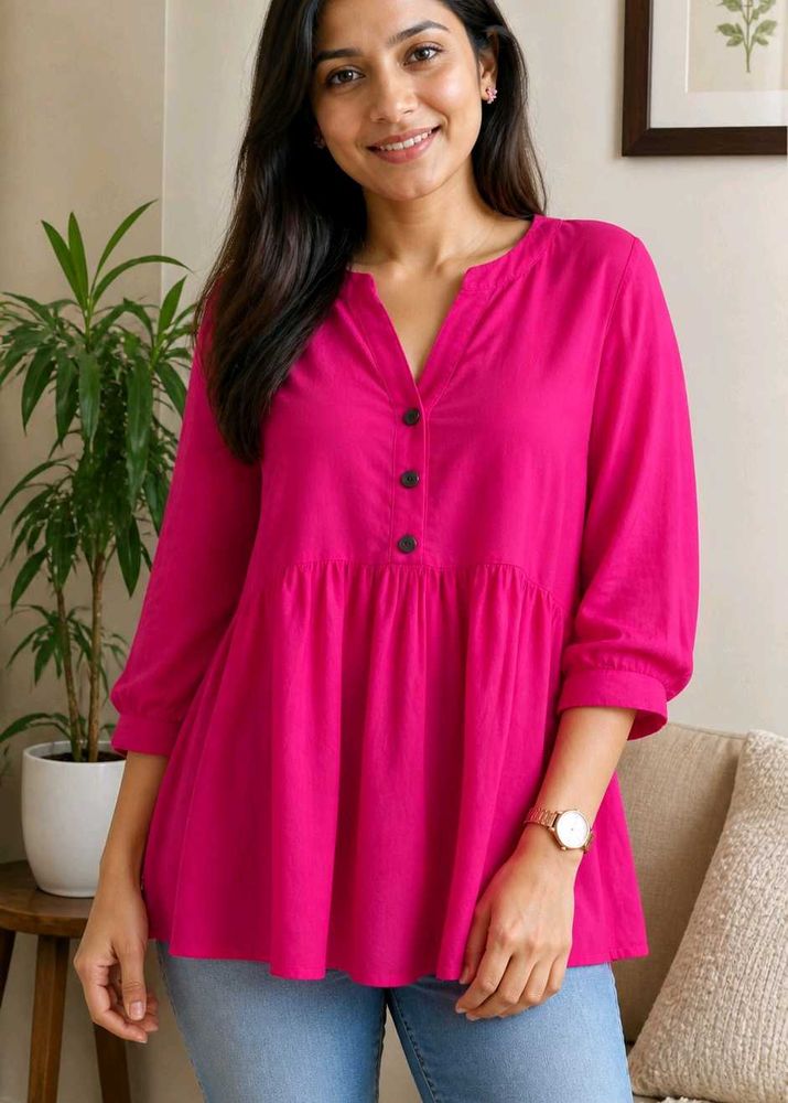 Vibrant Pink Tiered Tunic Top