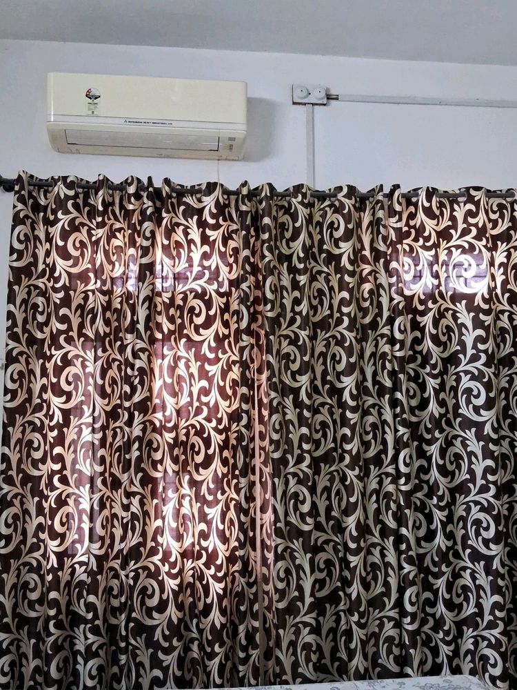 Door  🚪 Elegant Brown &amp; Cream Curtains of 1