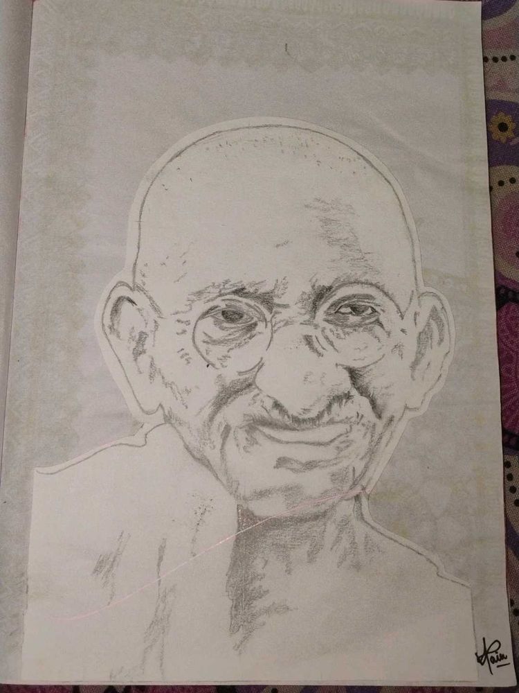 Hand-drawn Mahatma Gandhi Portrait Sketch