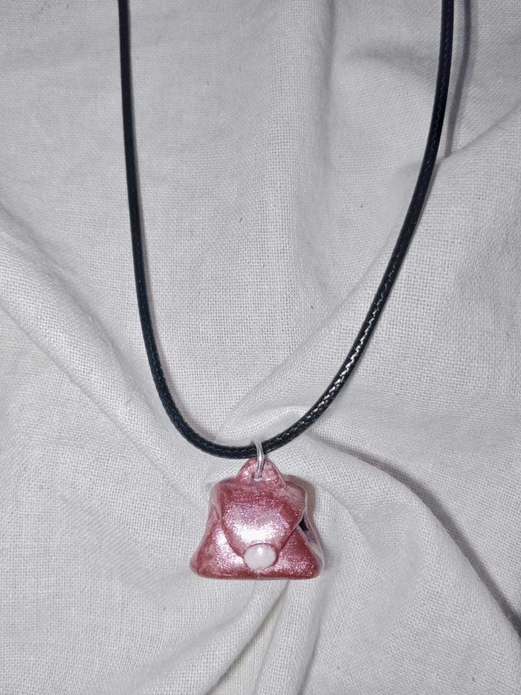 Handmade Clay Pink Handbag Pendant Necklace