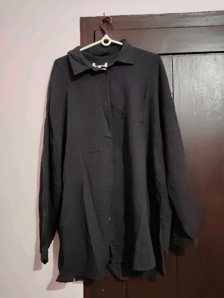 4XL BLAck Textured Long Sleeve Shirt