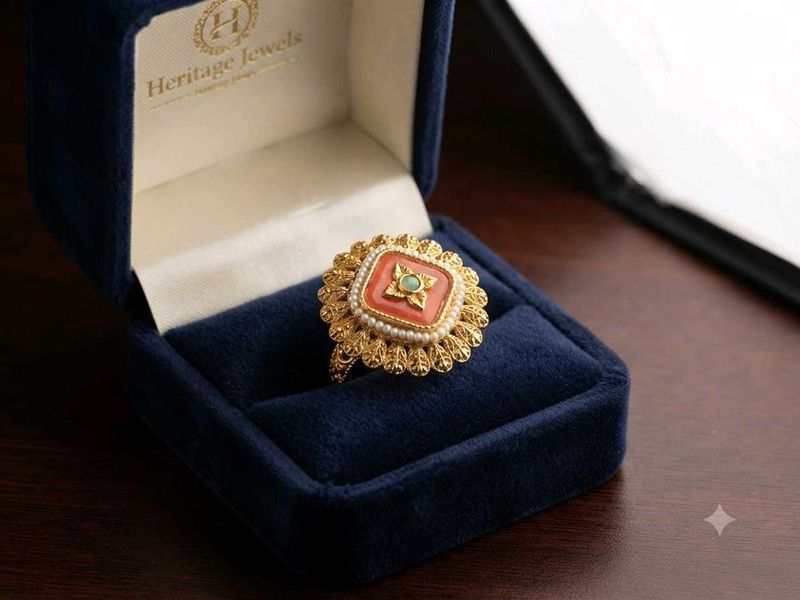Exquisite Vintage Coral &amp; Pearl Ring