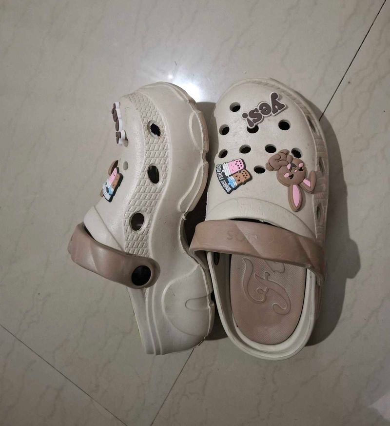 Beige Brown Crocs With Cute Charms