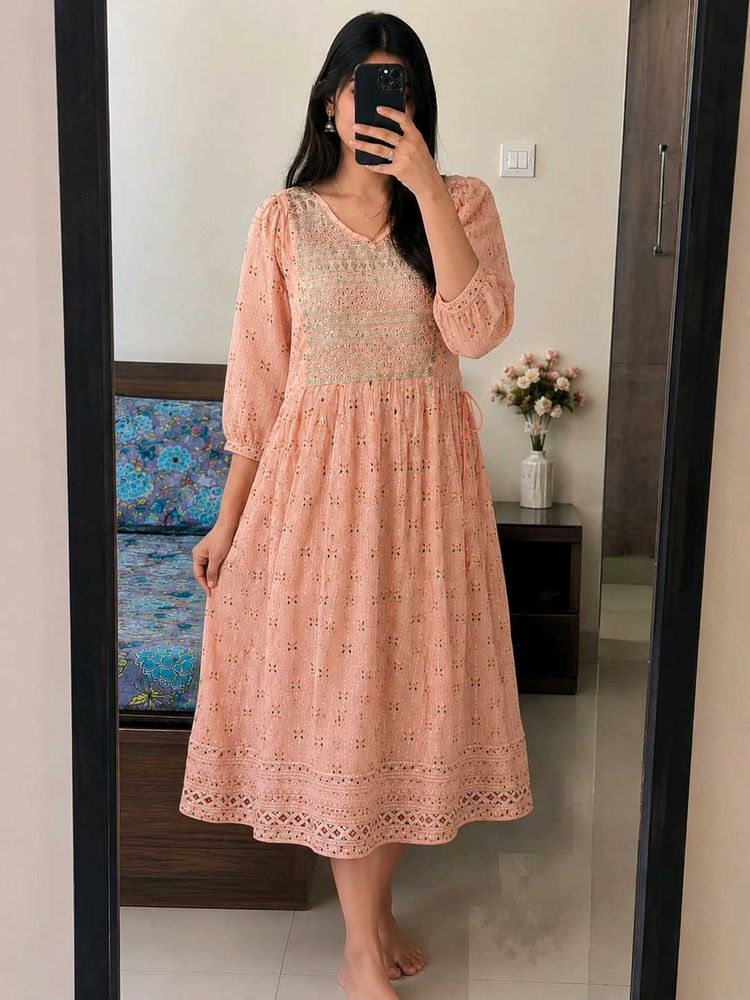 Peach Embroidered Kurta