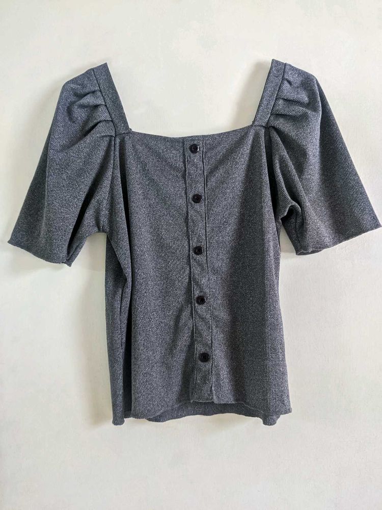 Heathered Square Neck Cute Girl Top