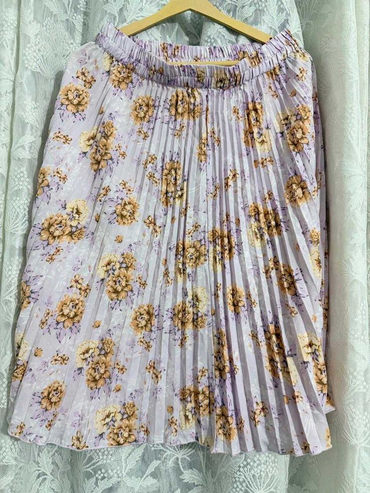 Pleated Floral Midi Skirt