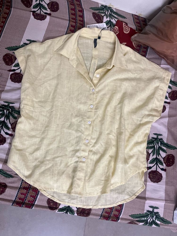 Stylish Yellow Linen Blend Shirt