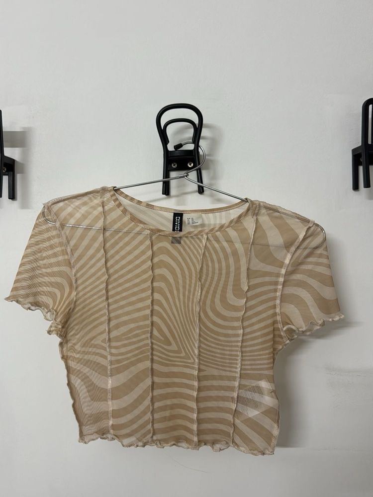 Sheer Swirl Print Mesh Top