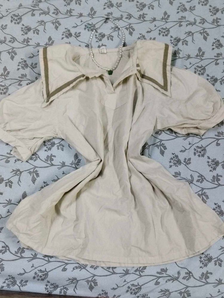 Beige Sailor Collar Top