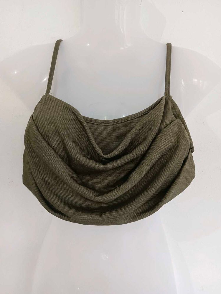 Stylish Olive Green Draped Crop Top