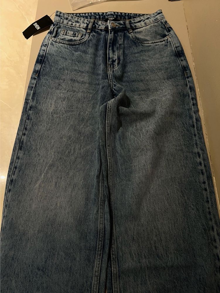 Washed Blue Wide Leg Jeans