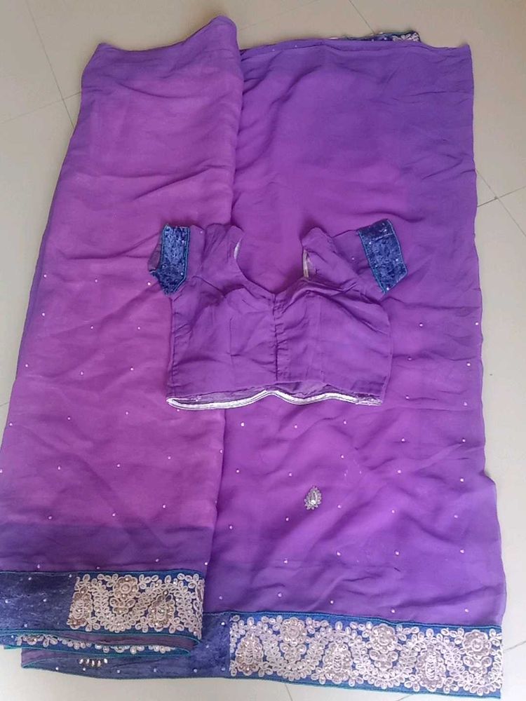 Purple Saree with Embellished Blouse