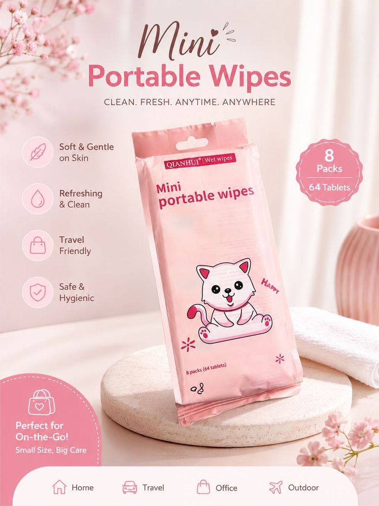 Mini Portable Wipes - 8 Packs