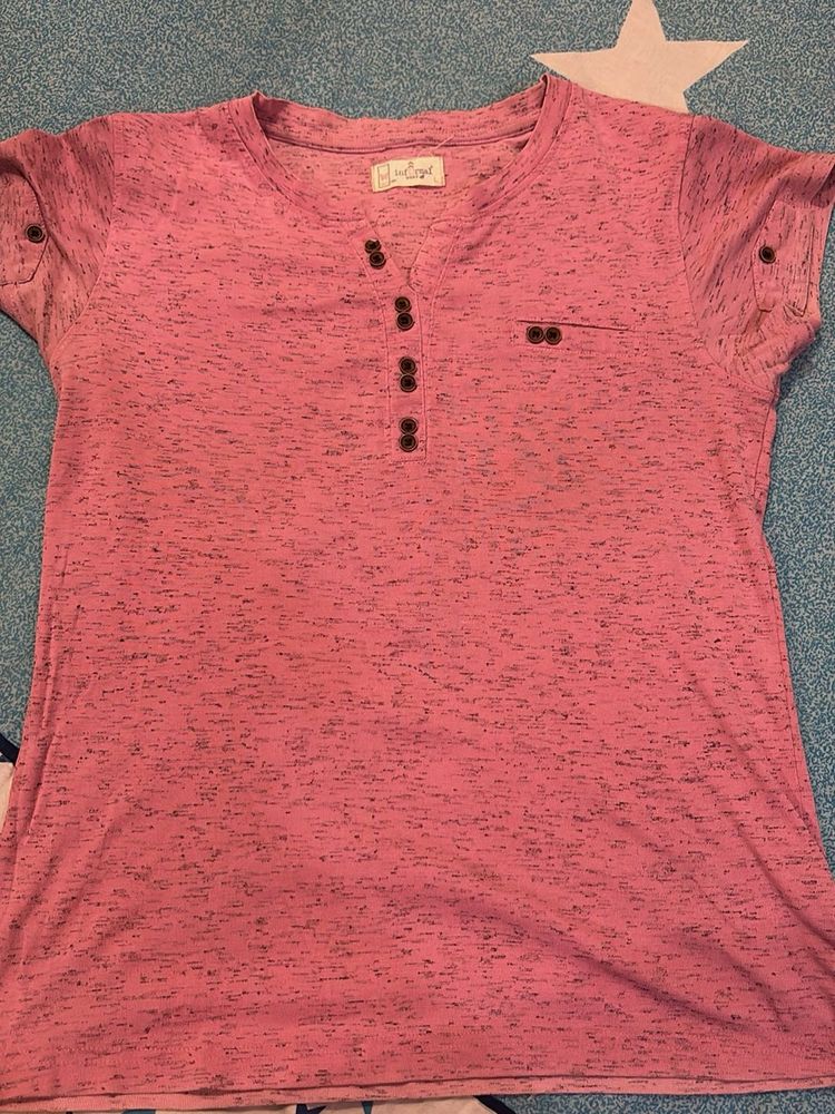 Pink Heathered Henley Top