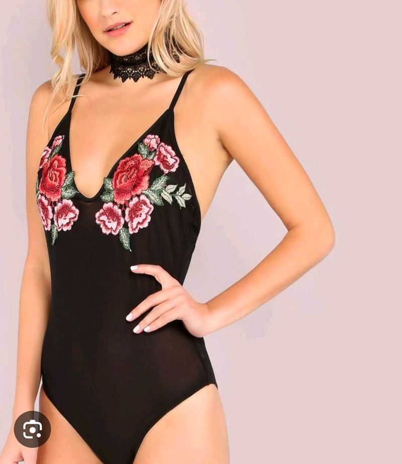 Embroidered Black Bodysuit