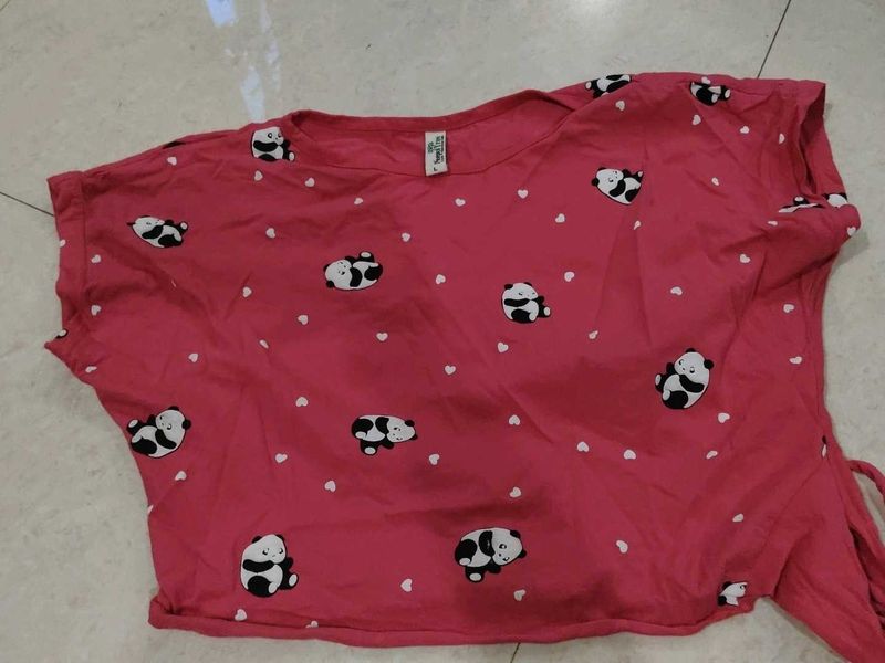 Cute Panda Print Pink T-Shirt