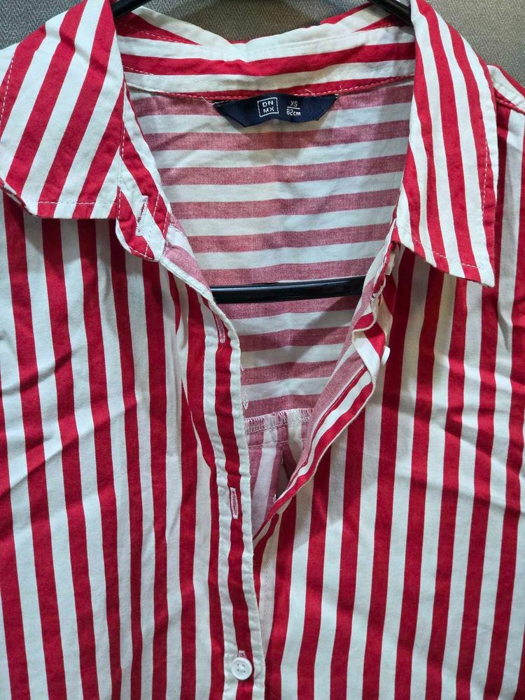 Red &amp; White Striped Button-Up Shirt