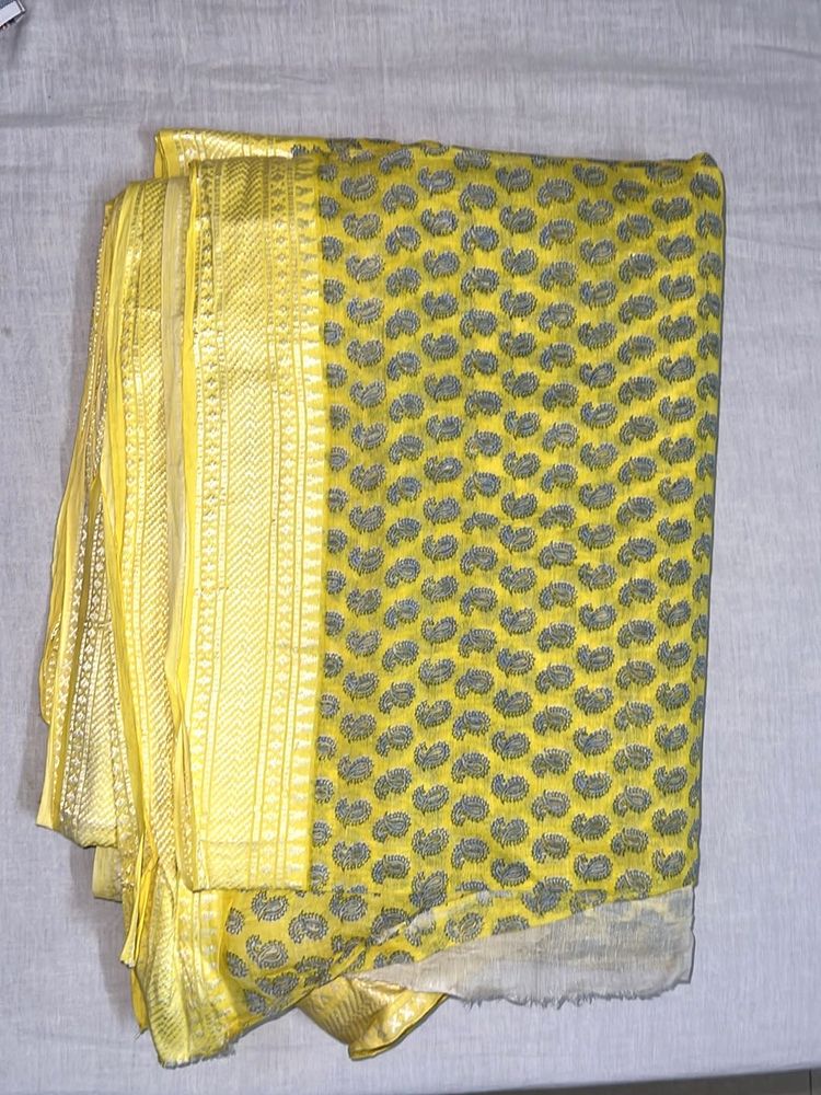 Yellow Saree with Paisley Print and blouse