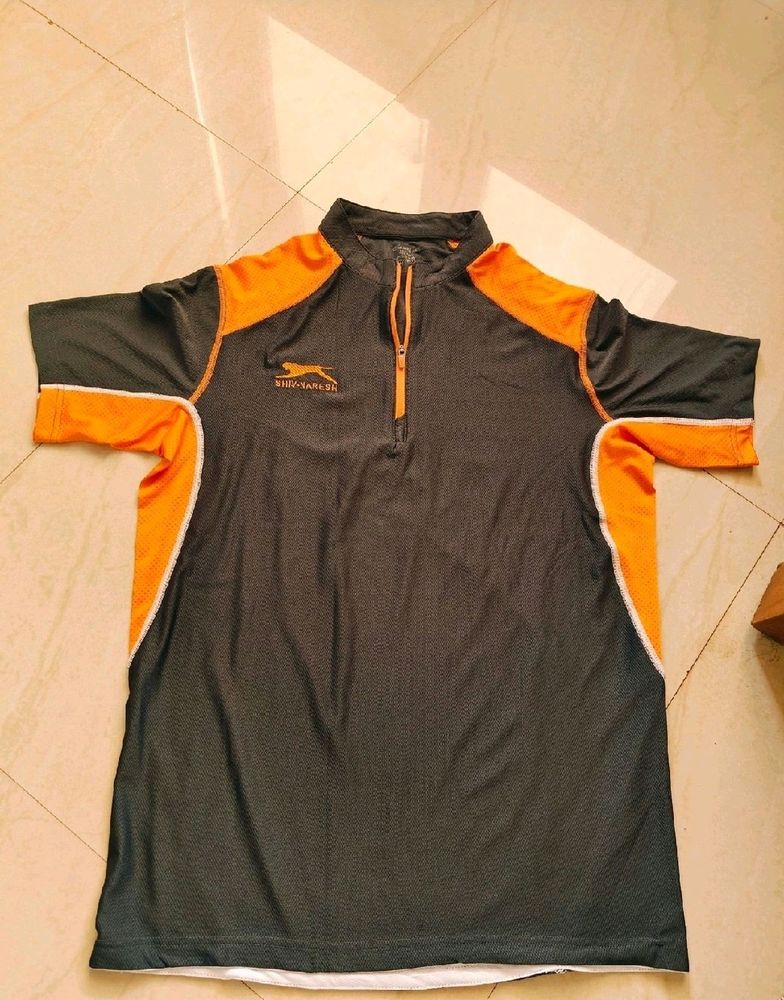 Shiv Naresh Branded L size, Orange - Grey, Dry Fit