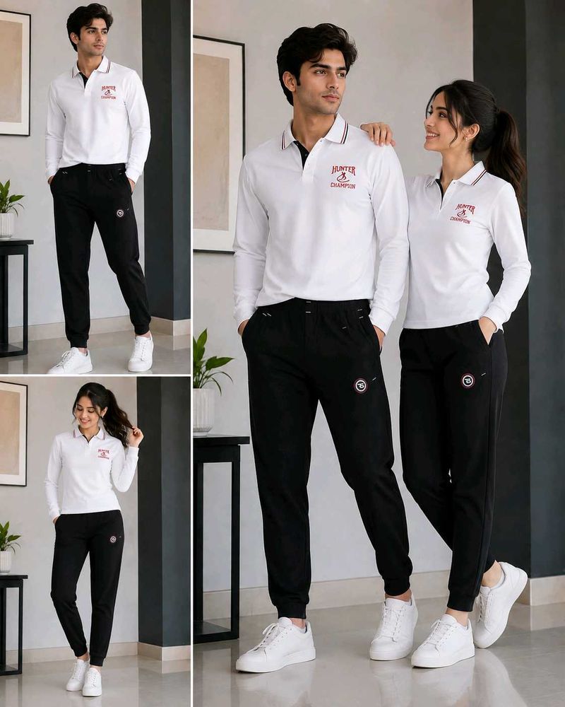 Men's+ women's Black Joggers with White Accents