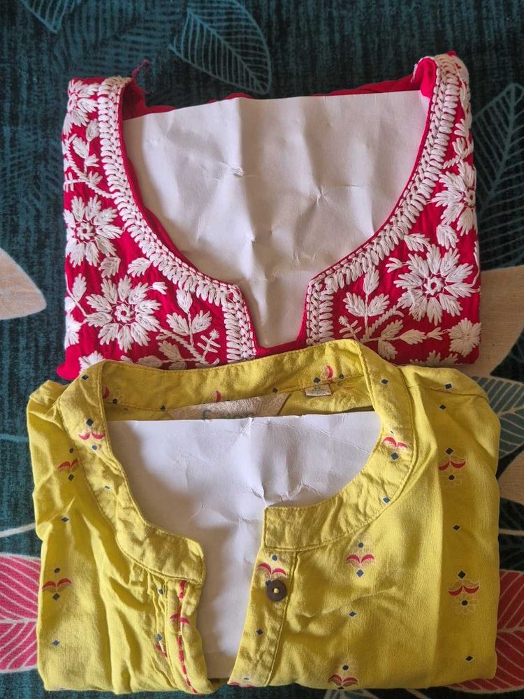 Combo Lime Greenish &amp; Pink Chikankari Kurta top