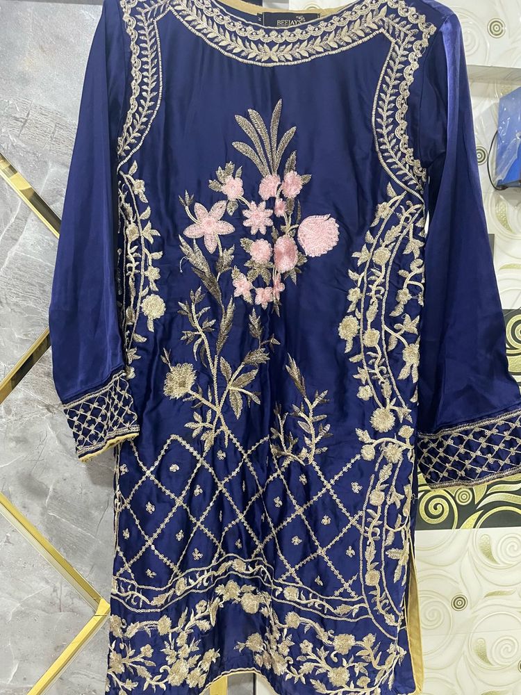 Beautiful Embroidered Blue Kurta