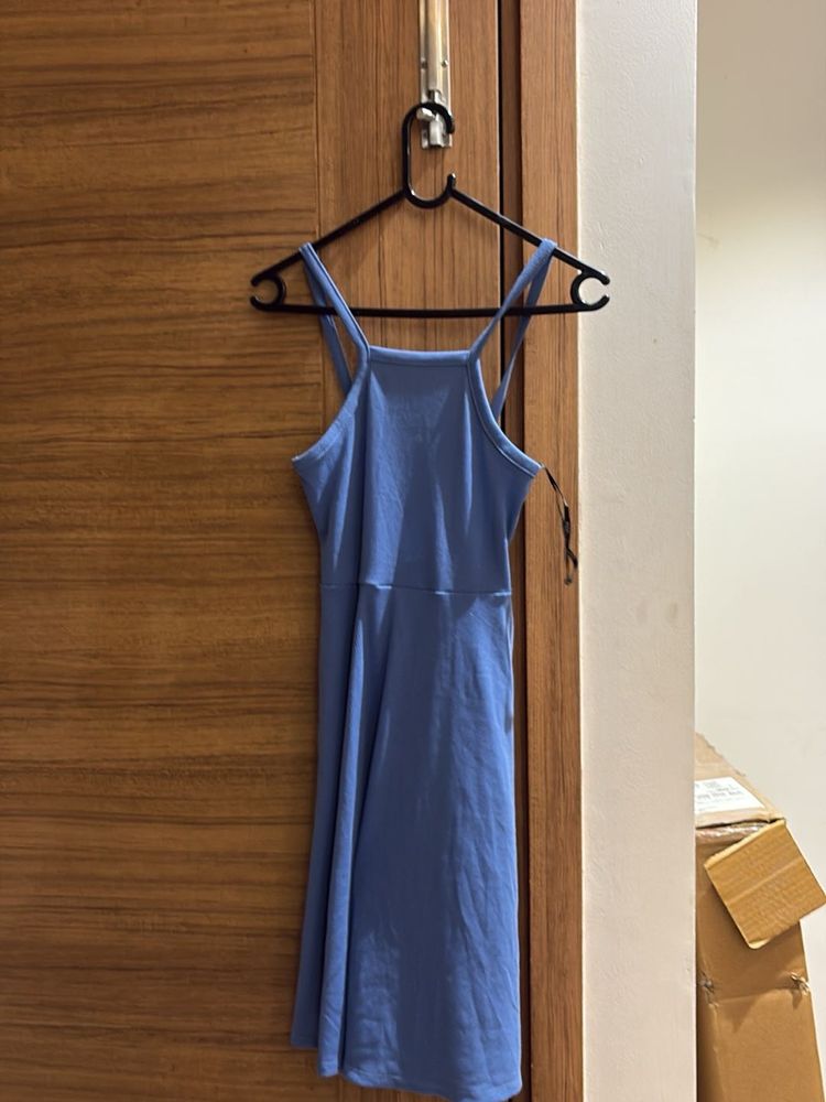 Blue Spaghetti Strap Midi Dress