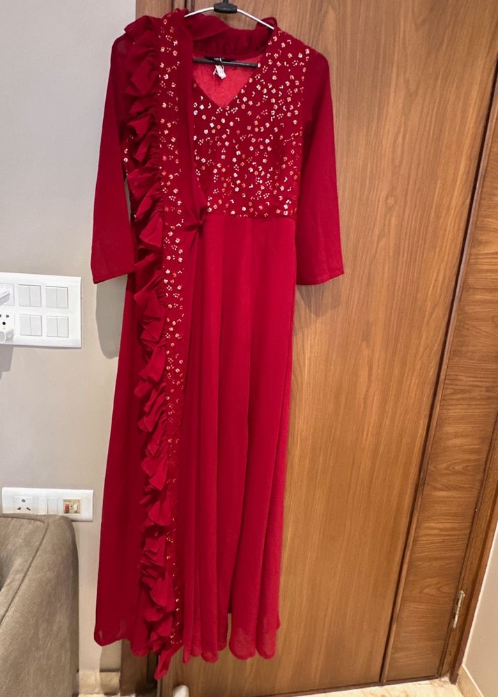 Elegant Red Embellished Gown