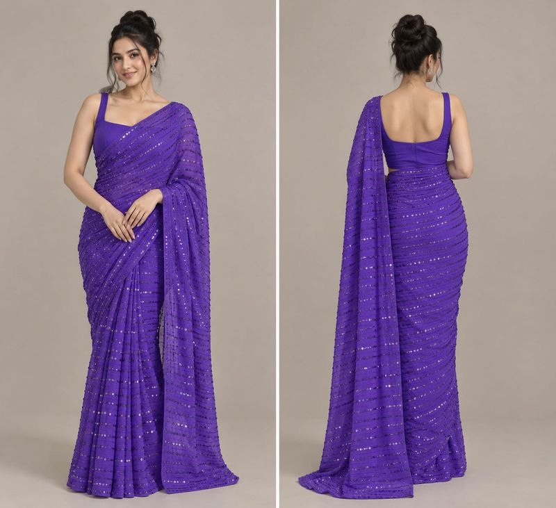 Stunning Purple Sequin Saree