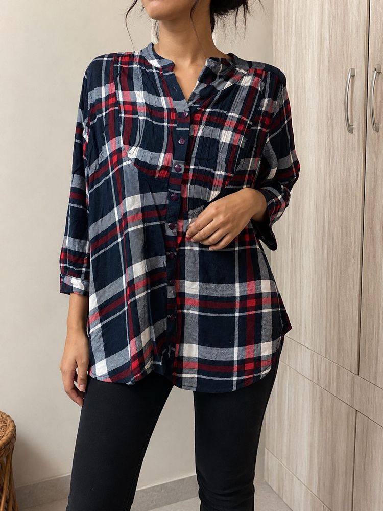 Red Check printed shirt