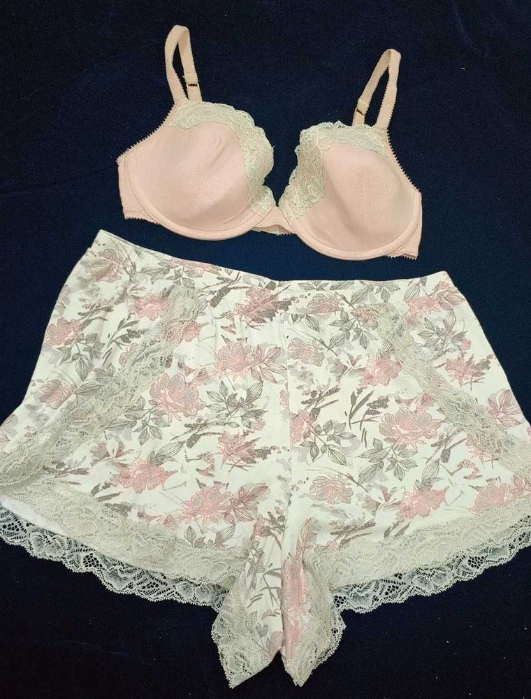 Pastel Pink Bra &amp; Floral Shorts Set