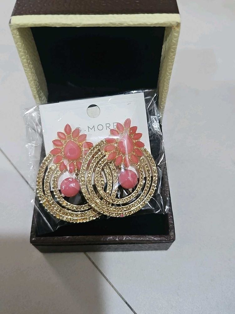Stunning Gold Hoop Earrings with Pink Stones