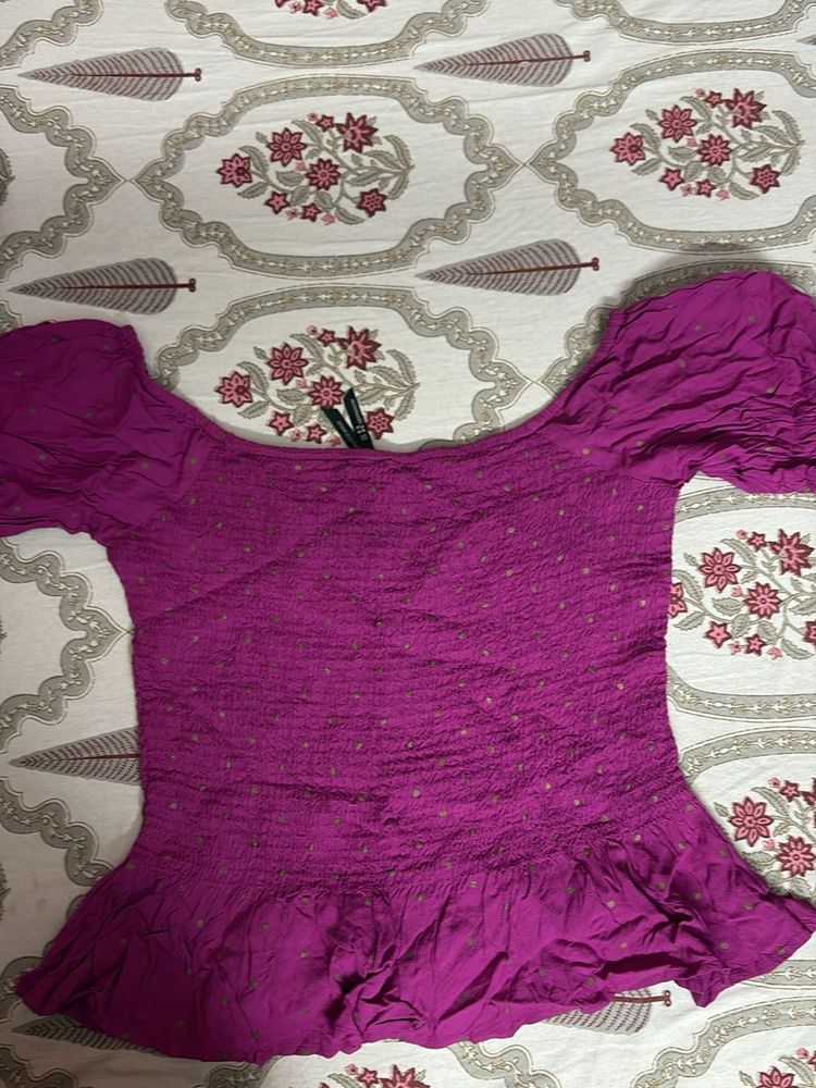 Purple Smocked Off-Shoulder Top
