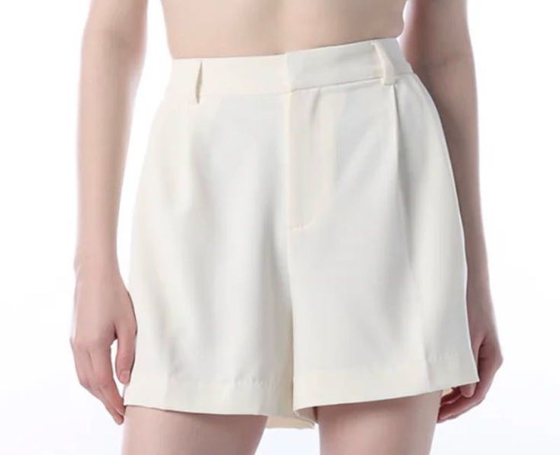 Cream Pleated Tailored Shorts