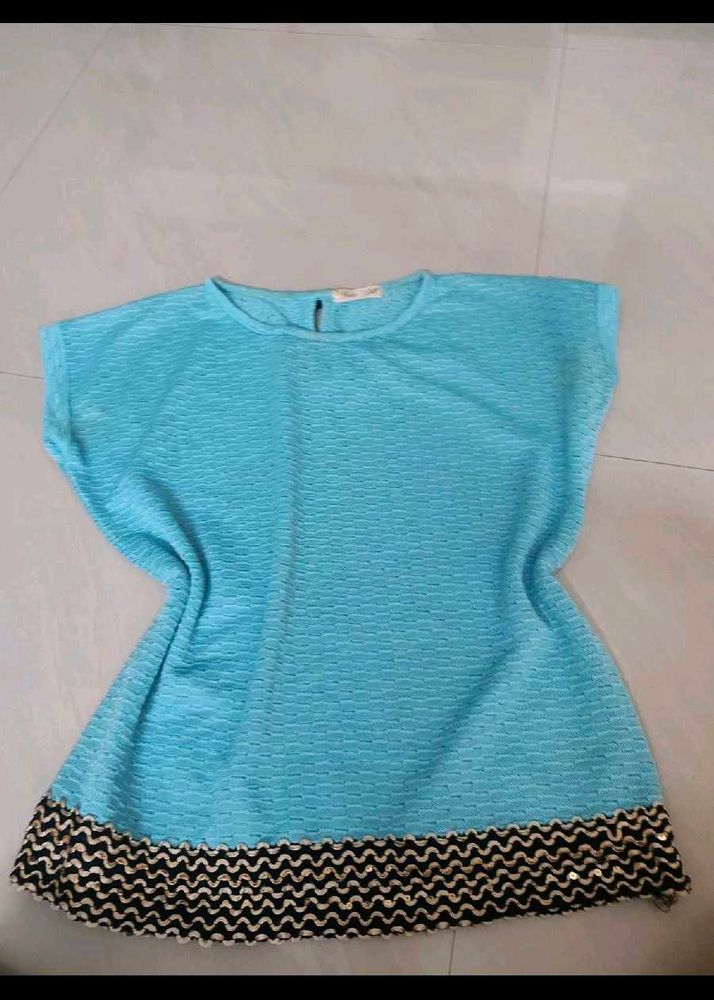 Blue Top with Black Detail